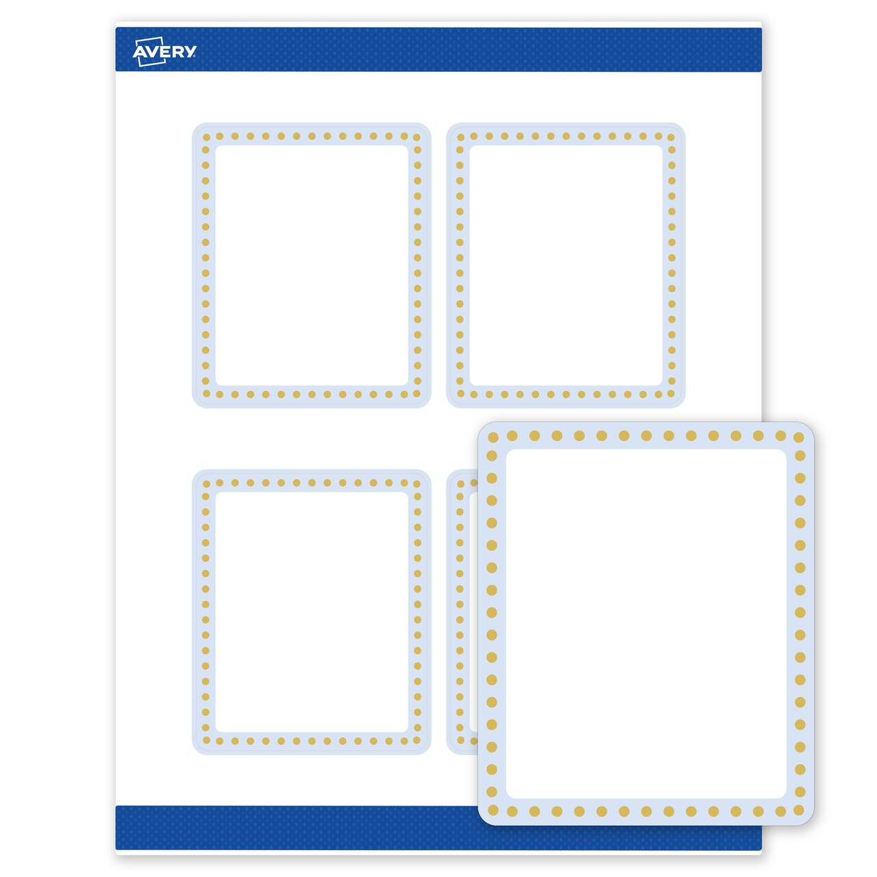 Avery Printable Rectangle Labels, Gold Dots with Blue Border, 4" x 3-1/3", Matte White Rectangle Labels, Permanent, Laser/Inkjet, 40ct, Great for Product Labels